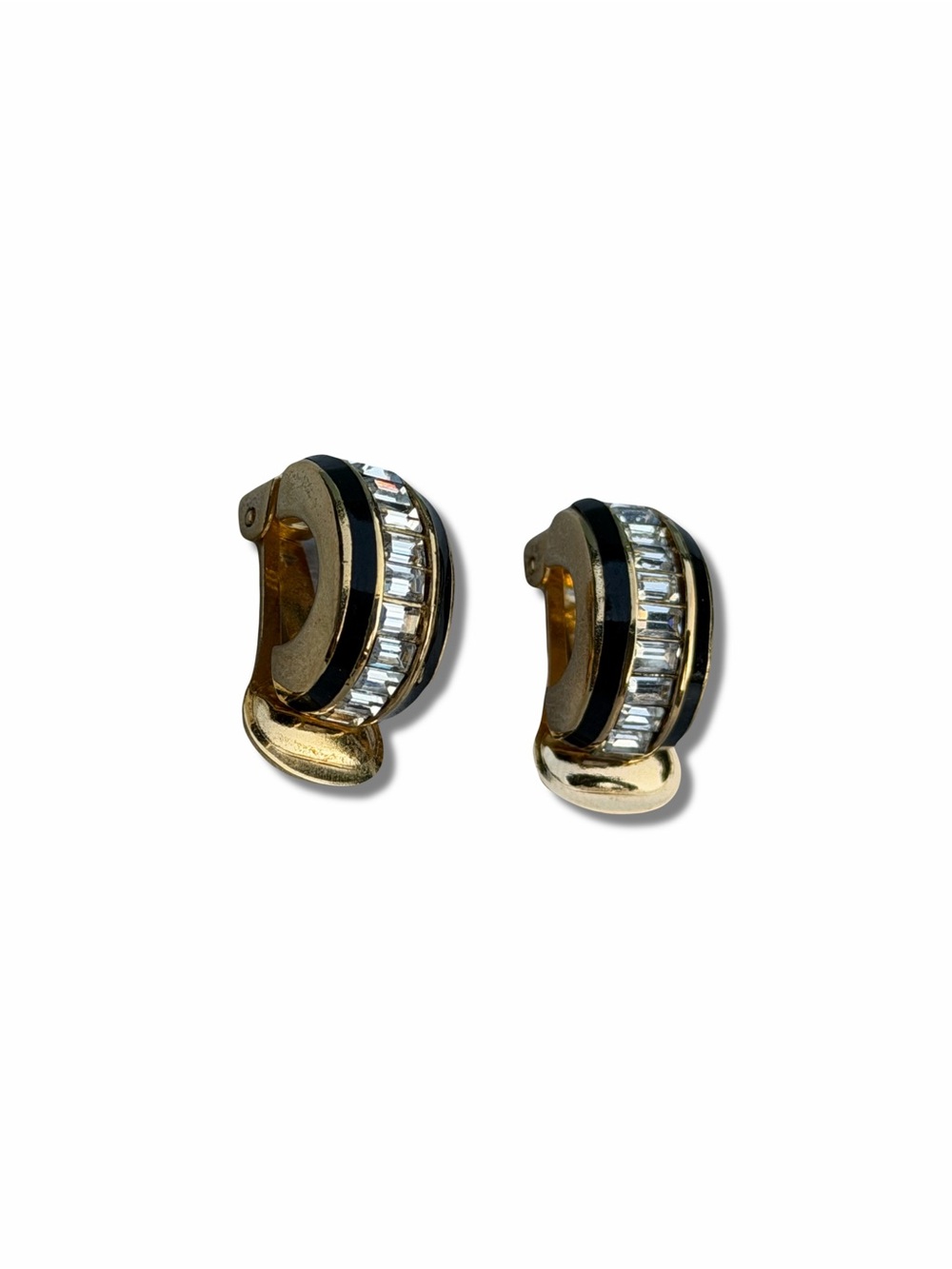 Dior Gold and Black Crystal Clip-On Hoop Earrings (NO BOX) - Picture 4 of 5